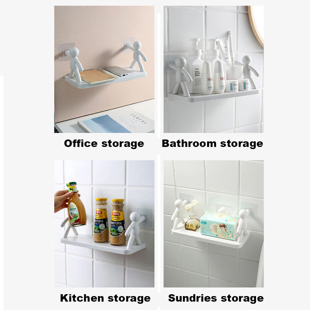 Premium ABS Plastic Wall Mounted Floating Shelf Racks (No Drilling - Shelf Adhesive) | Space-Saving Bathroom Accessories | Evergreen Mart