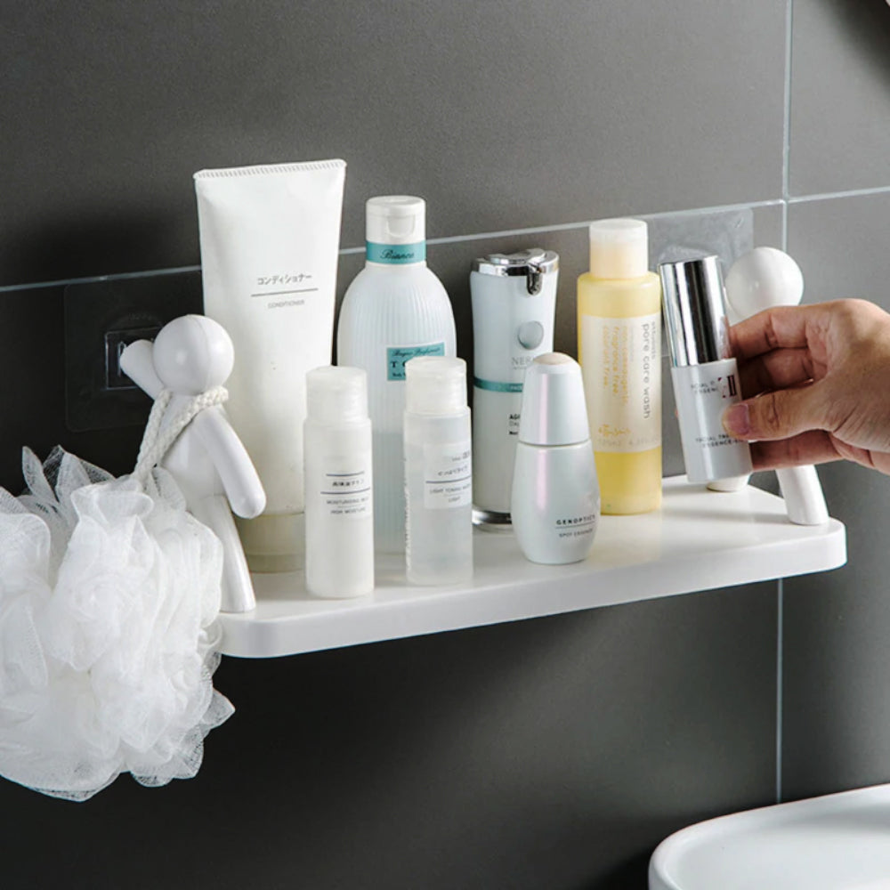 Premium ABS Plastic Wall Mounted Floating Shelf Racks (No Drilling - Shelf Adhesive) | Space-Saving Bathroom Accessories | Evergreen Mart