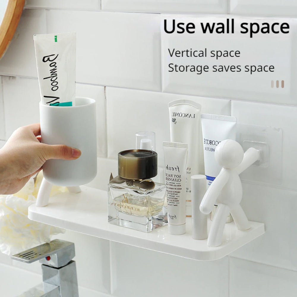 Premium ABS Plastic Wall Mounted Floating Shelf Racks (No Drilling - Shelf Adhesive) | Space-Saving Bathroom Accessories | Evergreen Mart