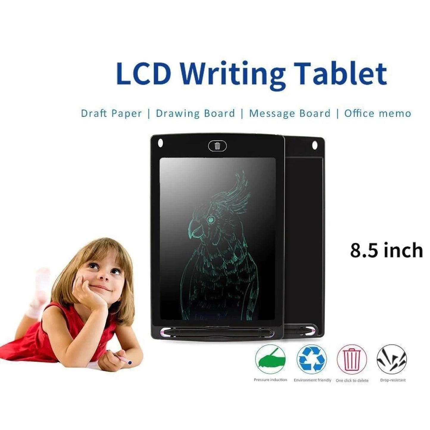 LCD Writing Tablet 8.5 Inch E-Note Pad - Kids Drawing Pad, Doodle Board, Learning Gift for 3-6 Years Old (Random Color) | Evergreen Mart