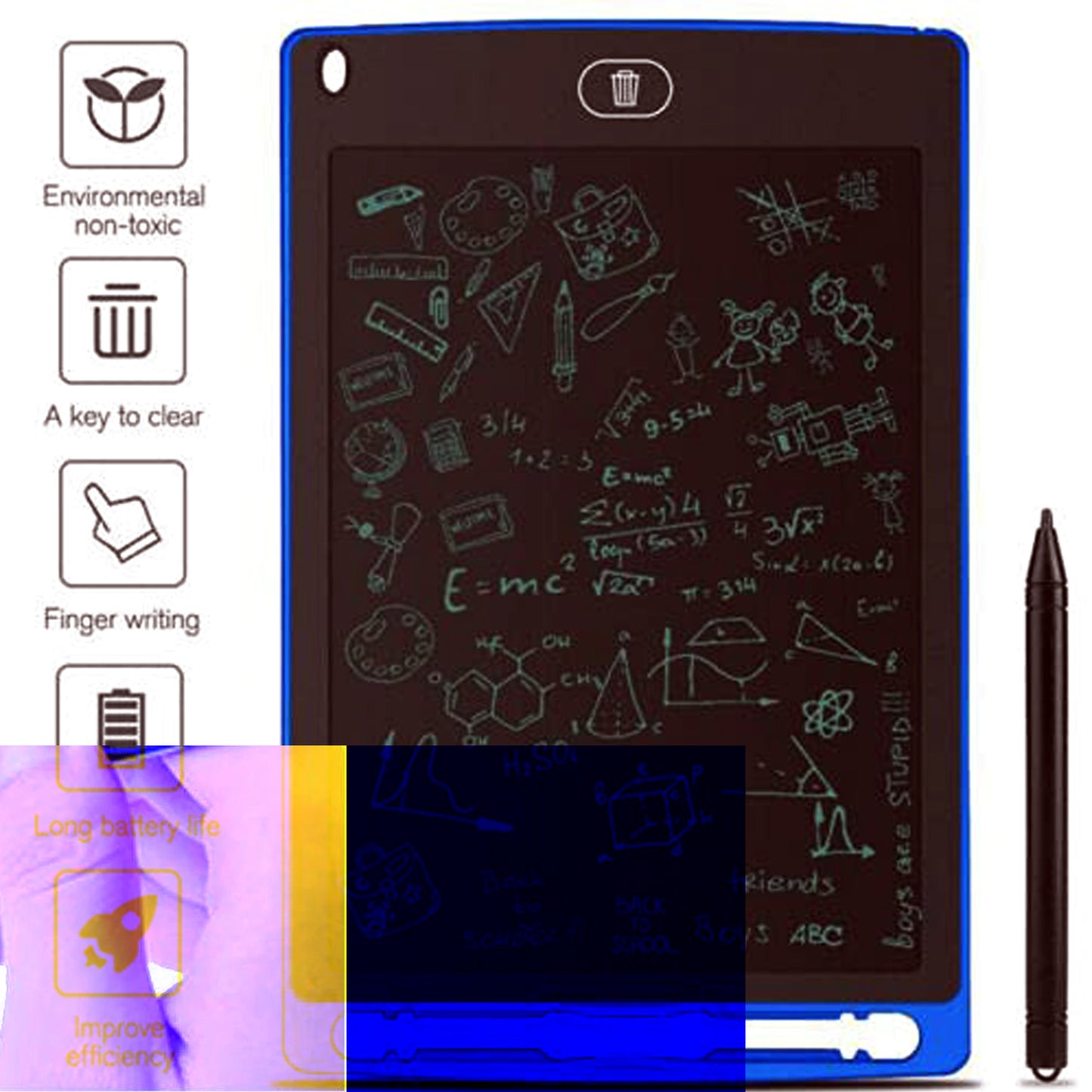LCD Writing Tablet 8.5 Inch E-Note Pad - Kids Drawing Pad, Doodle Board, Learning Gift for 3-6 Years Old (Random Color) | Evergreen Mart