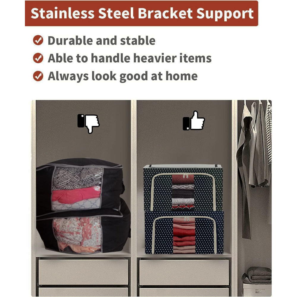 66L Clothes Storage Box Organizer - Waterproof & Moisture-Proof - Visible Steel Frame, Blue Dotted | Evergreen Mart