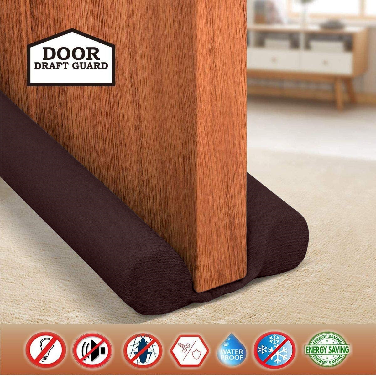 Pack of 4 Brown Door Seal Twin Draught Draft Guards - Energy Saver, 98 cm (39 inches) | Evergreen Mart