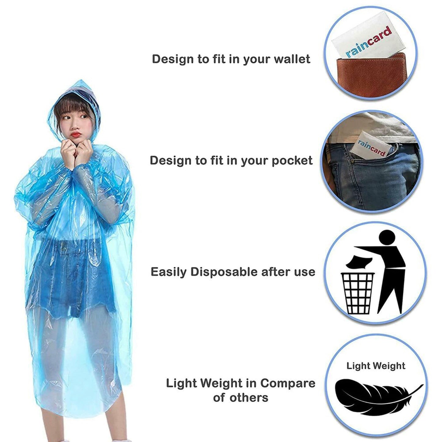 Disposable Pocket Size Easy to Carry Raincoat Pack of 5 Rain Cards - Stay Dry on the Go | Evergreen Mart